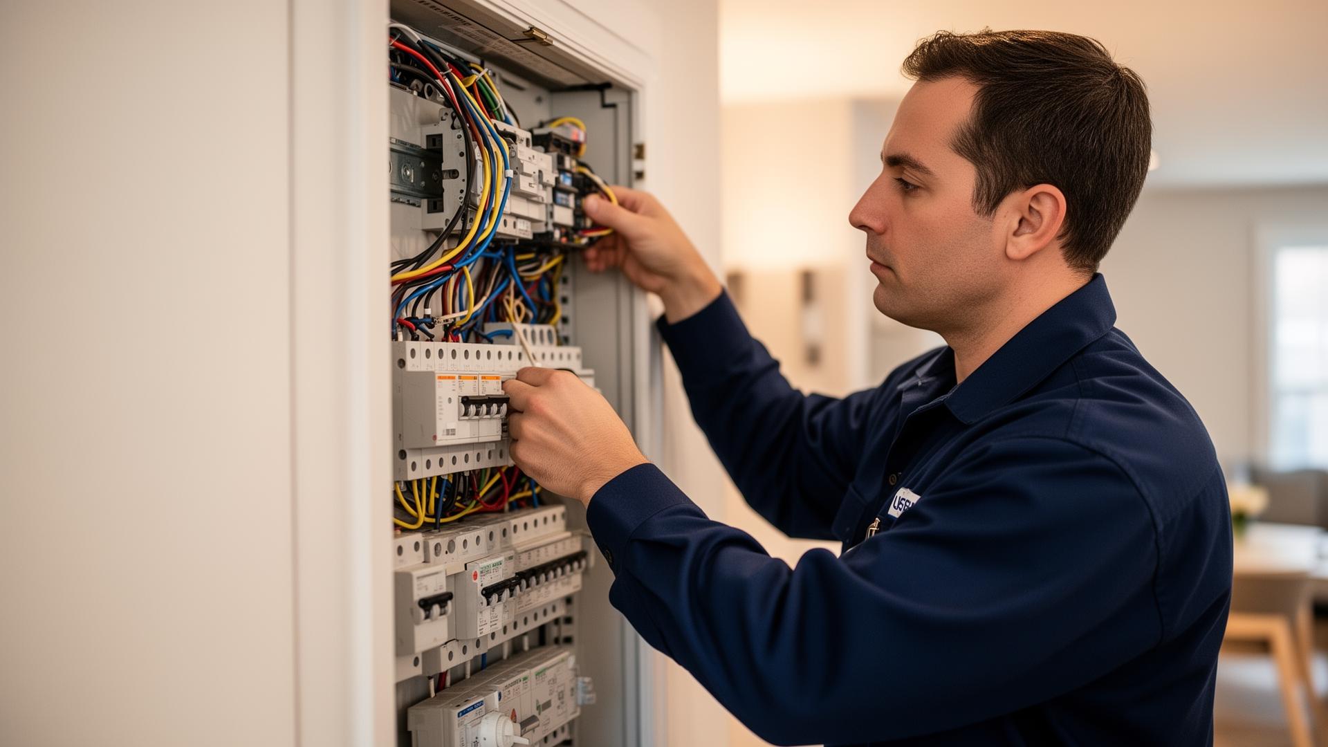 Licensed master electrician installing residential electrical panel